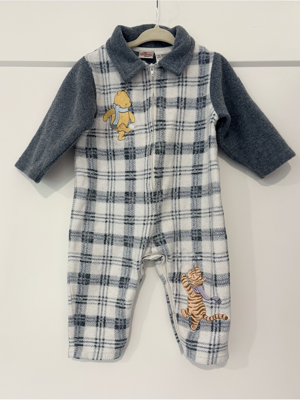 Vintage The Disney Store Winnie The Pooh Plaid Fleece Jumpsuit Romper 12 months
